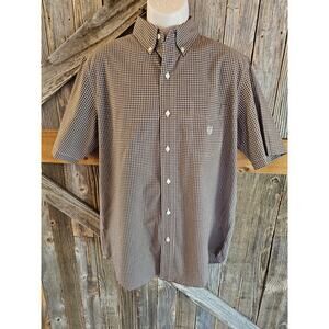 Chaps Easy Care size medium brown checkered EUC short sleeve shirt EUC casual